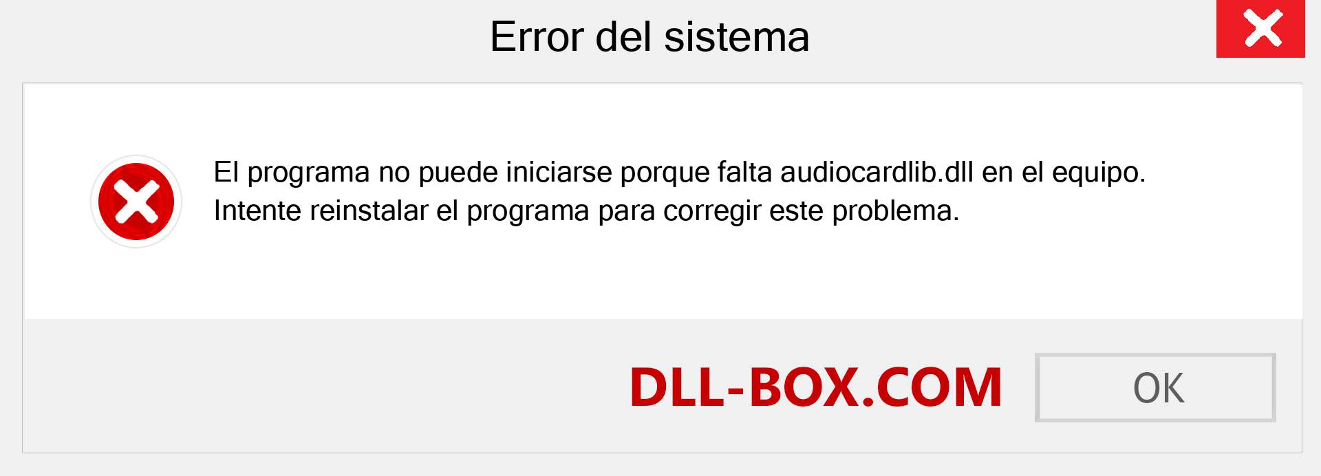 ¿Falta el archivo audiocardlib.dll ?. Descargar para Windows 7, 8, 10 - Corregir audiocardlib dll Missing Error en Windows, fotos, imágenes